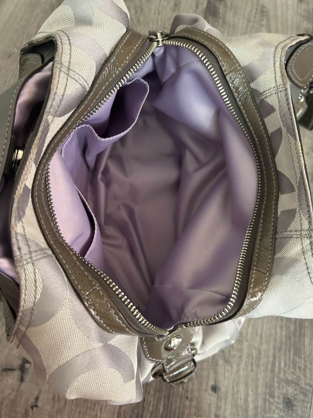Coach Madison Op Art Hobo Shoulder Bag Silver Purple Lining - Picture 9 of 16